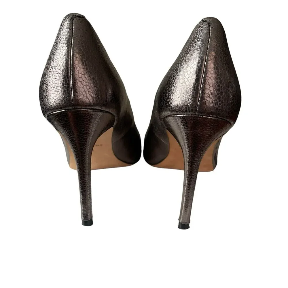Cole Haan 10 B High Heels Metallic Pewter Silver Leather Almond Toe - Picture 8 of 12